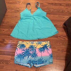 Colorful Tank Top and Shorts bathing suit size XL